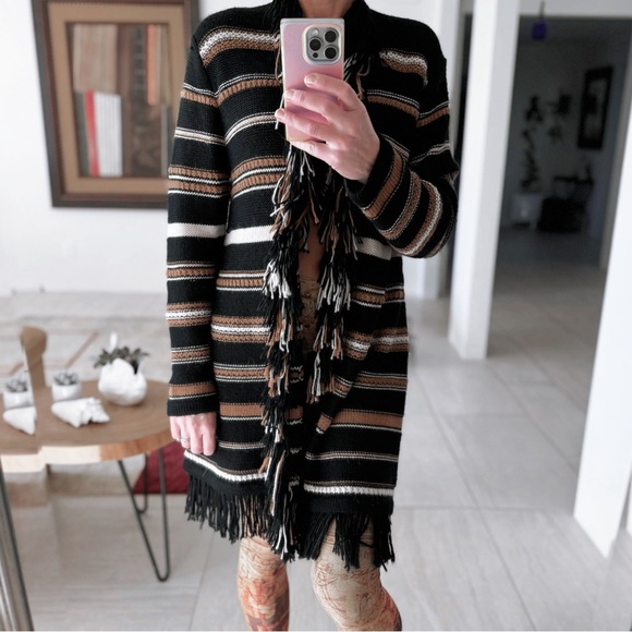 Johnny Was Ada Striped Open Front Alpaca Wool Blend Cardigan Sweater Size S - Picture 1 of 14